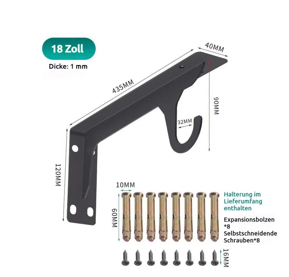 PRIISF Wandgarderobe 2-Stück Regalhalterung Schwerlast Kleiderstange Wandgarderobe mit Haken