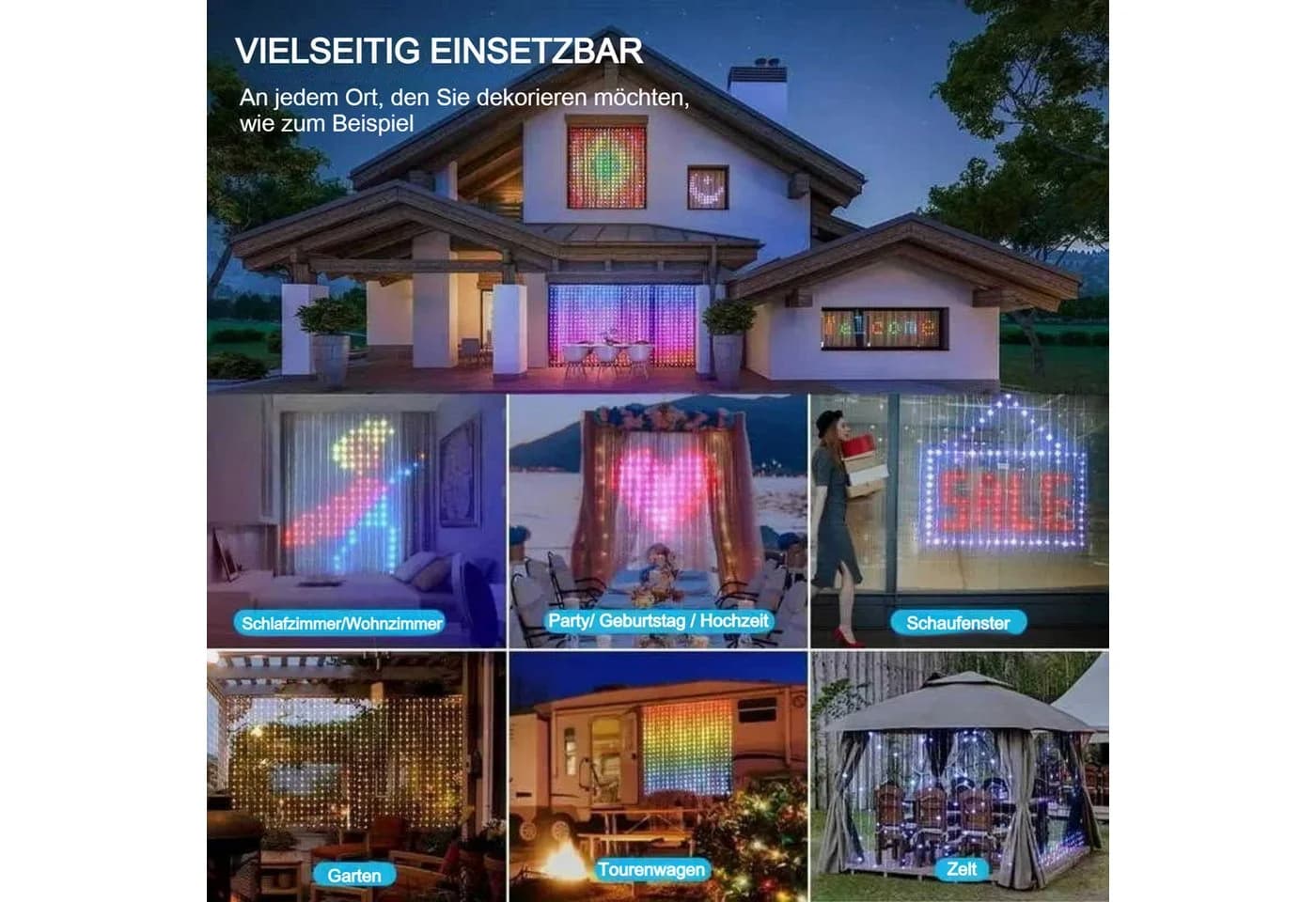 Detrida LED-Lichtervorhang RGB Smart Lichterkette mit App-Steuerung