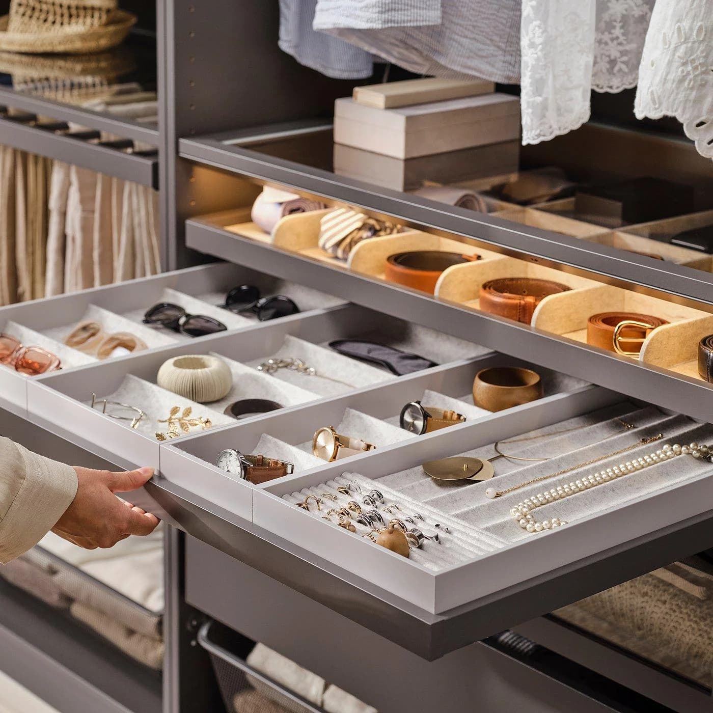 IKEA KOMPLEMENT Ausziehboden mit Einsatz Dunkelgrau/Hellgrau
