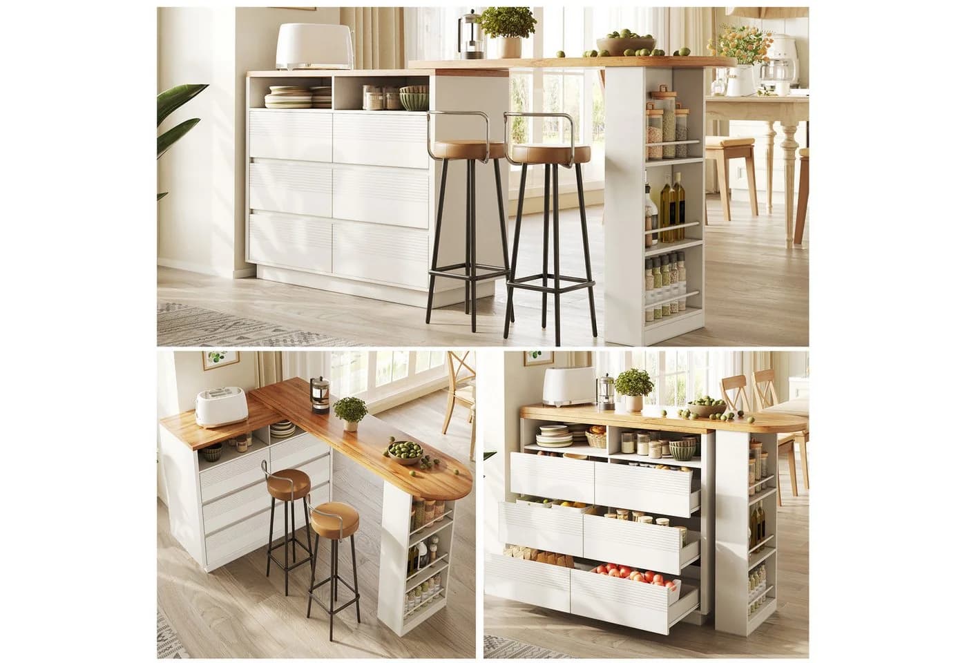 i@home Ausziehbarer Bartisch mit 6 Schubladen Weiß