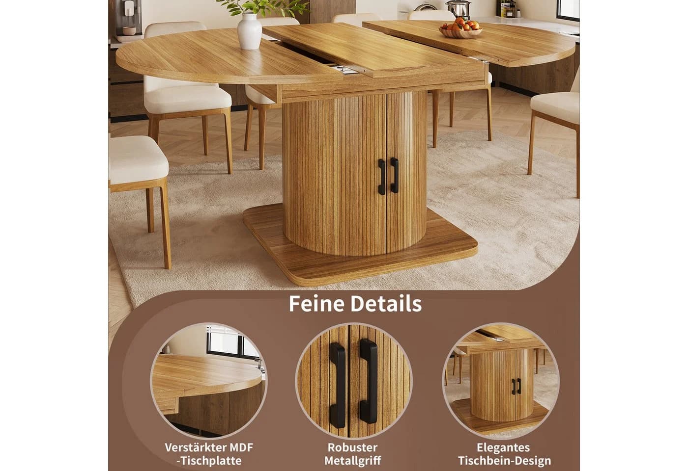 i@home Ausziehbarer Esstisch mit Stauraum MDF Metall Braun/Schwarz