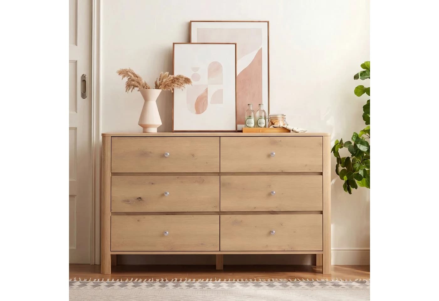 i@home Kommode Sideboard 6 Schubladen Eiche/Silber