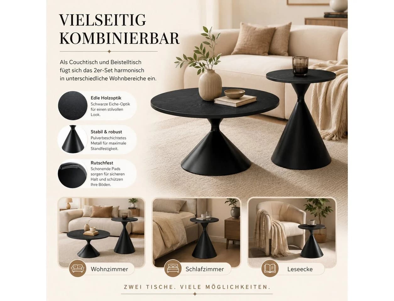 i@home Couchtisch 2er-Set Sanduhr-Serie Melamin Carbonstahl