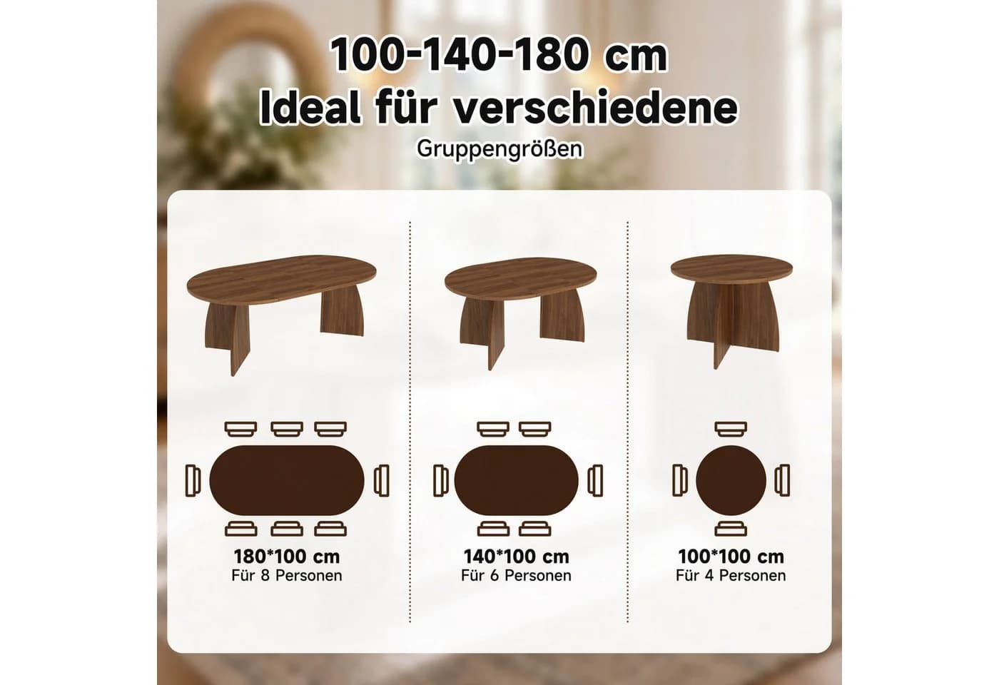 i@home Ausziehbarer Esstisch Oval Braun Teleskop-Mechanismus