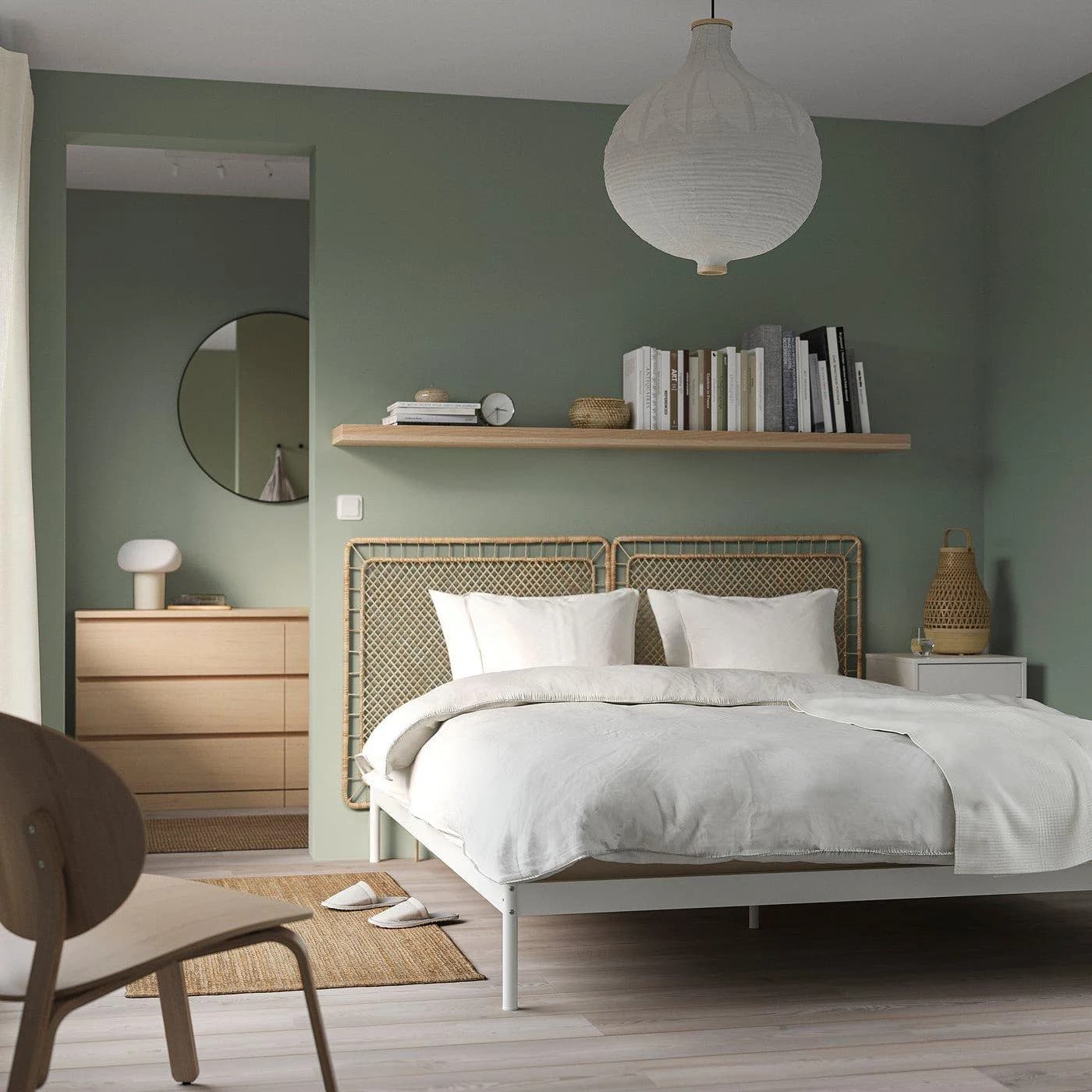 IKEA VEVELSTAD Bettgestell mit 2 Kopfteilen Weiß Rattan