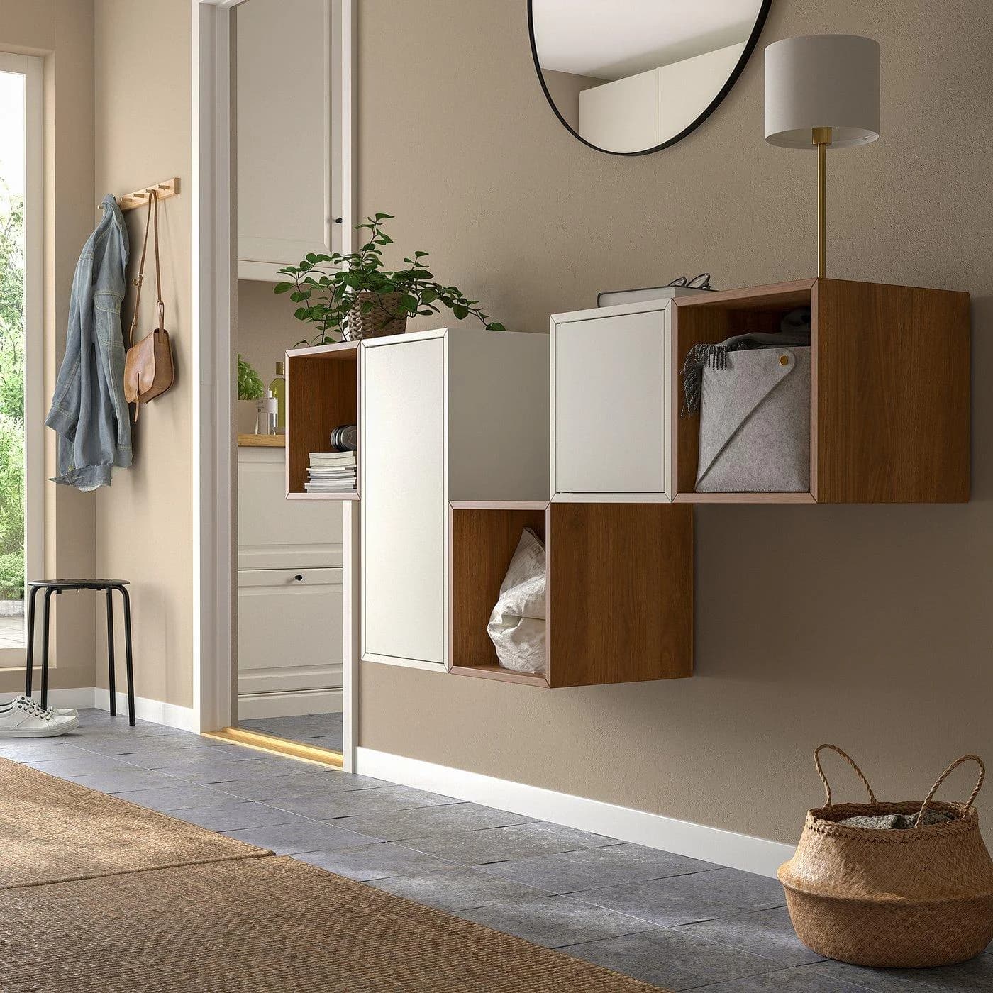 IKEA EKET Schrankkombination für Wandmontage Weiß Nussbaumnachbildung