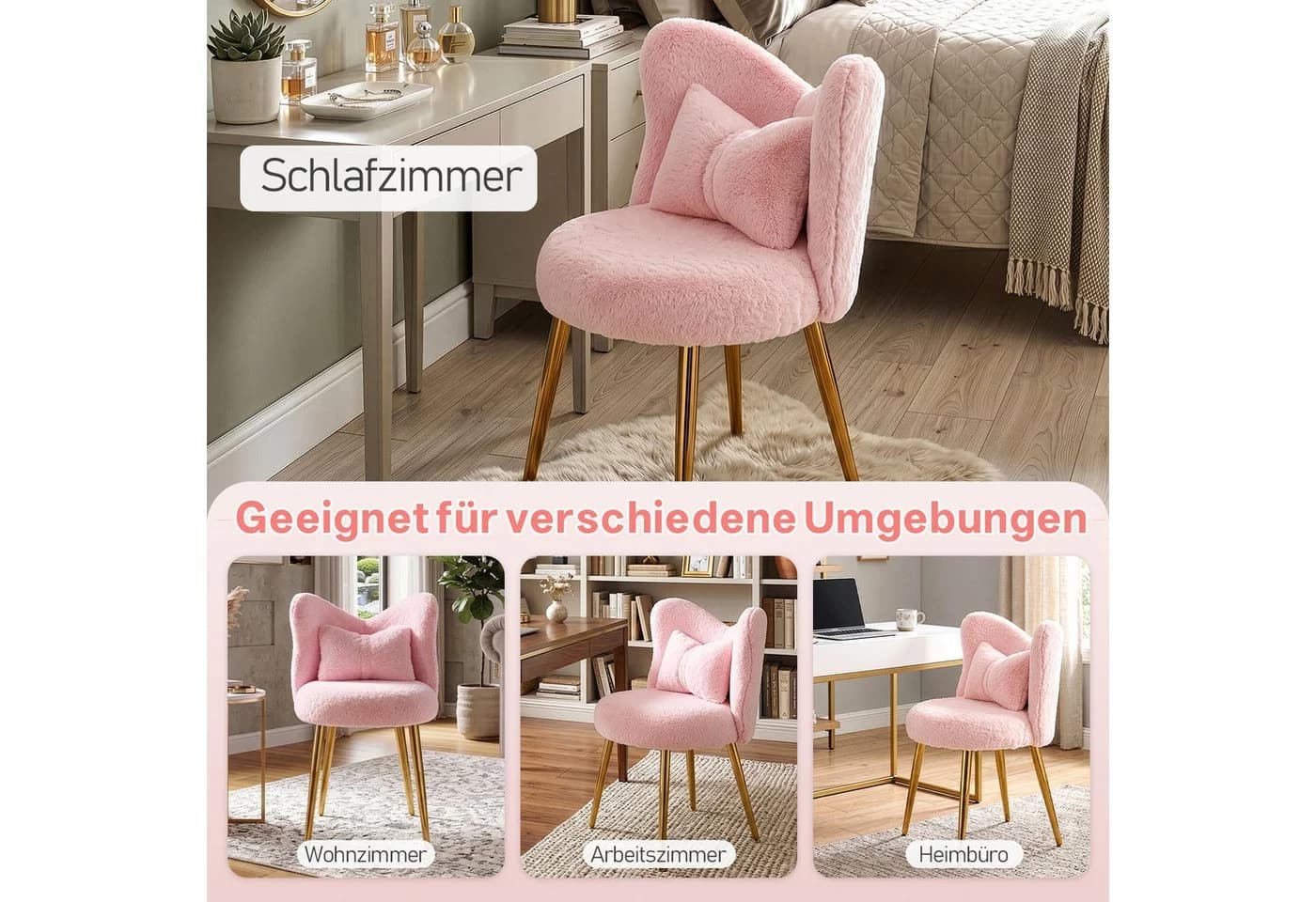 LEADZM Kinderstuhl Rosa mit Metallfüßen und Lendenkissen