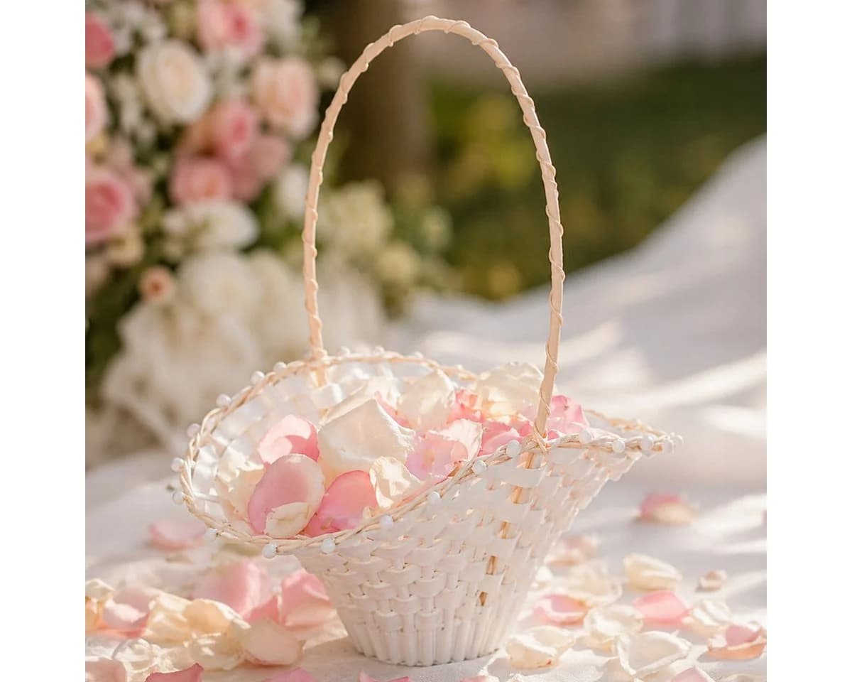 Florists Products Elegantes Streukörbchen Hochzeit Weiß Creme Rattanoptik