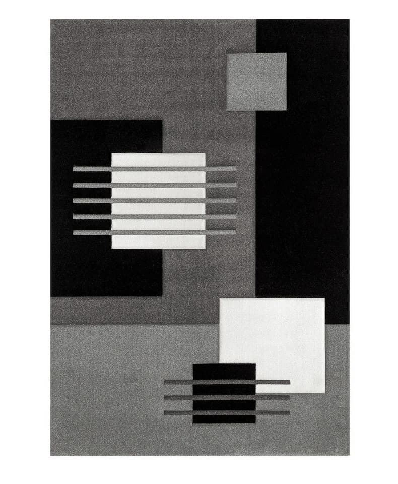 Vimoda Teppich Designer Teppich Wohnzimmer Kurzflor Kariert Grau