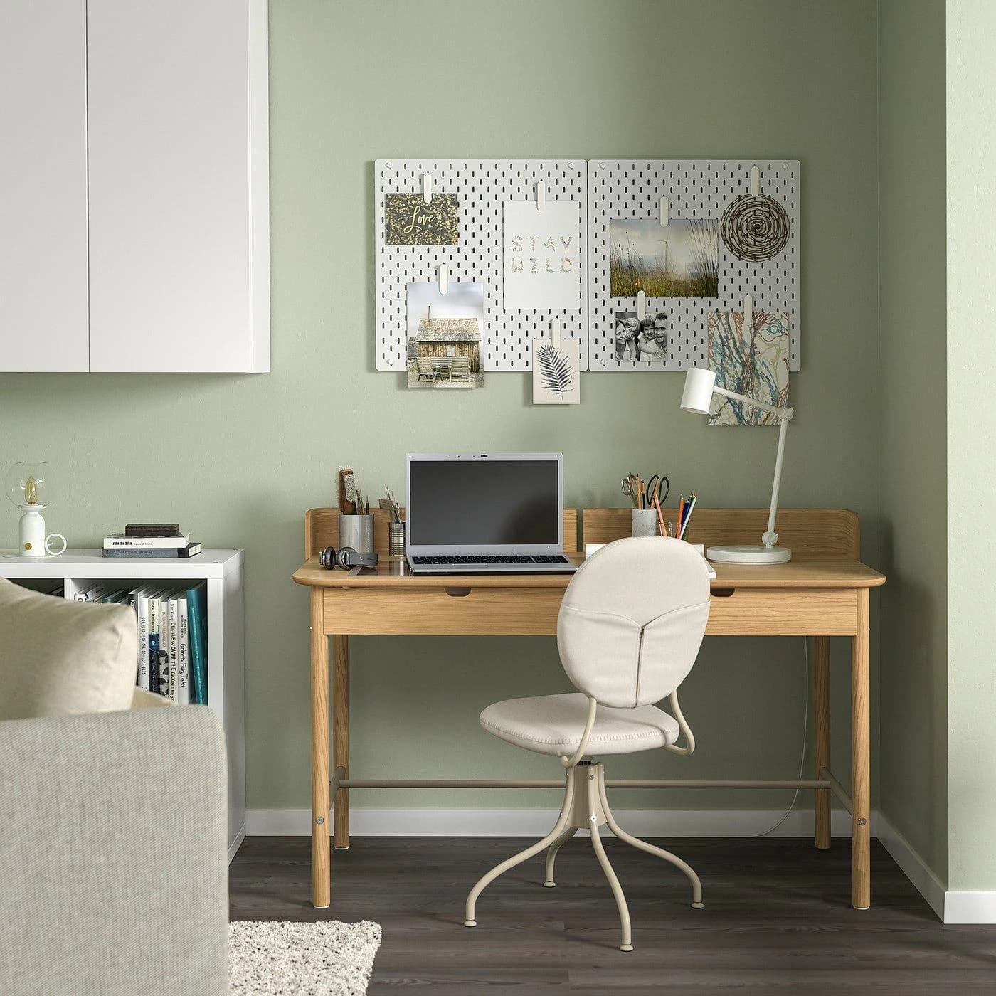 IKEA RIDSPÖ / BJÖRKBERGET Schreibtisch und Stuhl Beige/Braun Glas