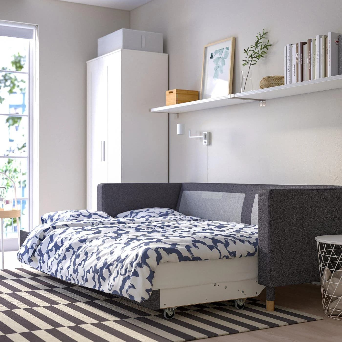 IKEA LANDSKRONA 3er-Bettsofa Dunkelgrau mit Holzfüßen