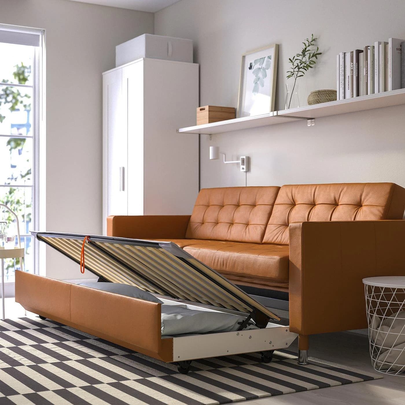 IKEA LANDSKRONA 3er-Bettsofa Braun/Grau Leder & Stoff