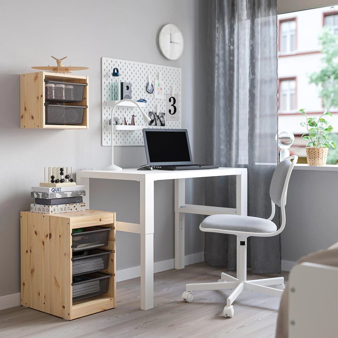 IKEA TROFAST Aufbewahrung mit Boxen Kiefernholz Weiß Dunkelgrau