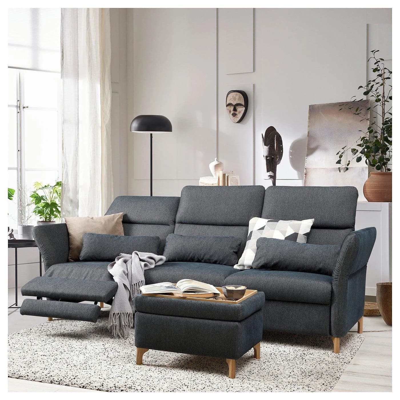 IKEA FAMMARP 3er-Sofa mit elektrischem Ruhesessel Schwarz Grau