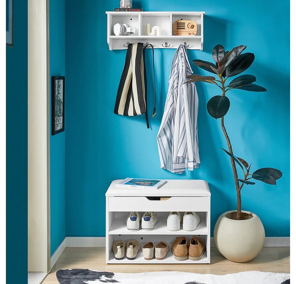 SoBuy Wandgarderobe FRG48 Weiß mit Ablage und 4/5 Haken