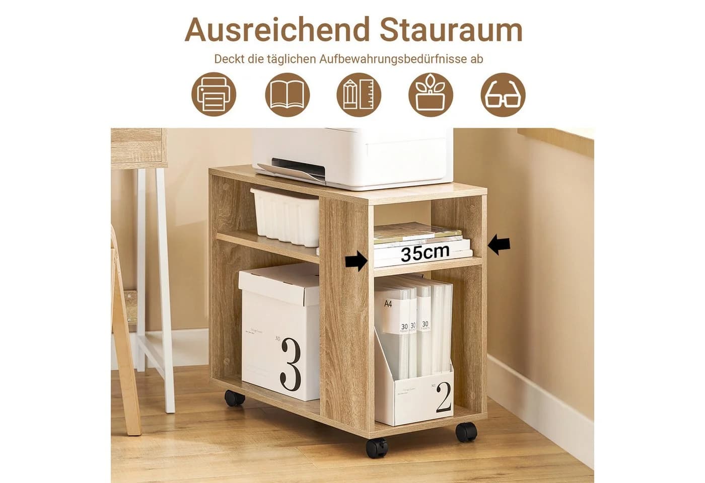 SoBuy Beistellwagen FBT34 Weiß/Natur mit Rollen