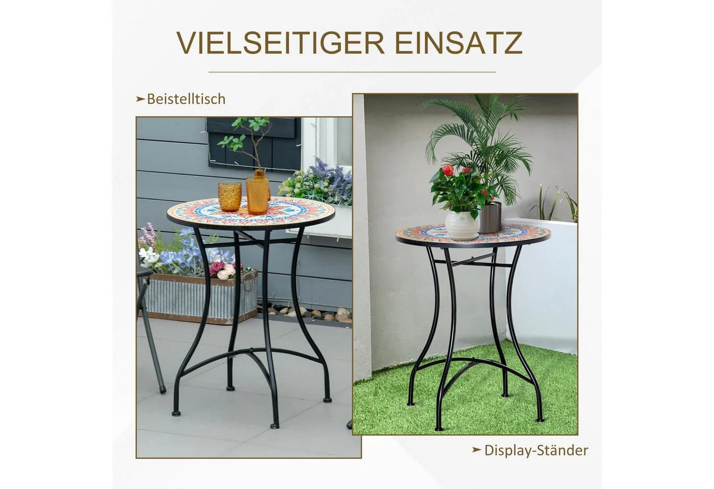 MC Star Mosaik-Tisch Rund Keramik Metall Rot Blau Weiß