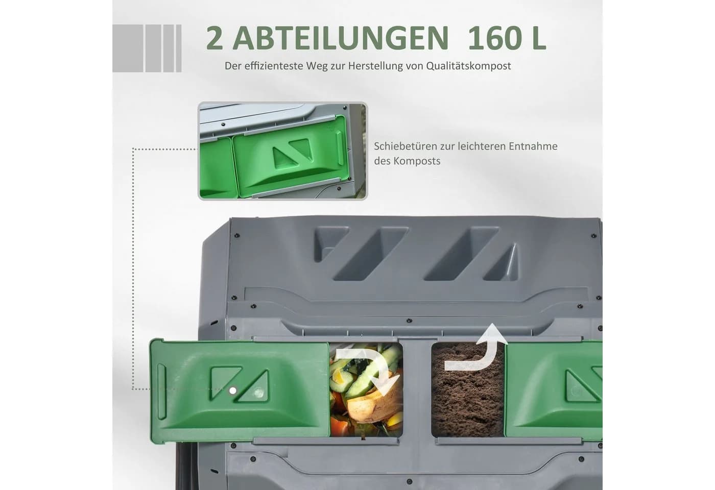 MC Star Trommel-Komposter 160L Grau mit 2 Kammern