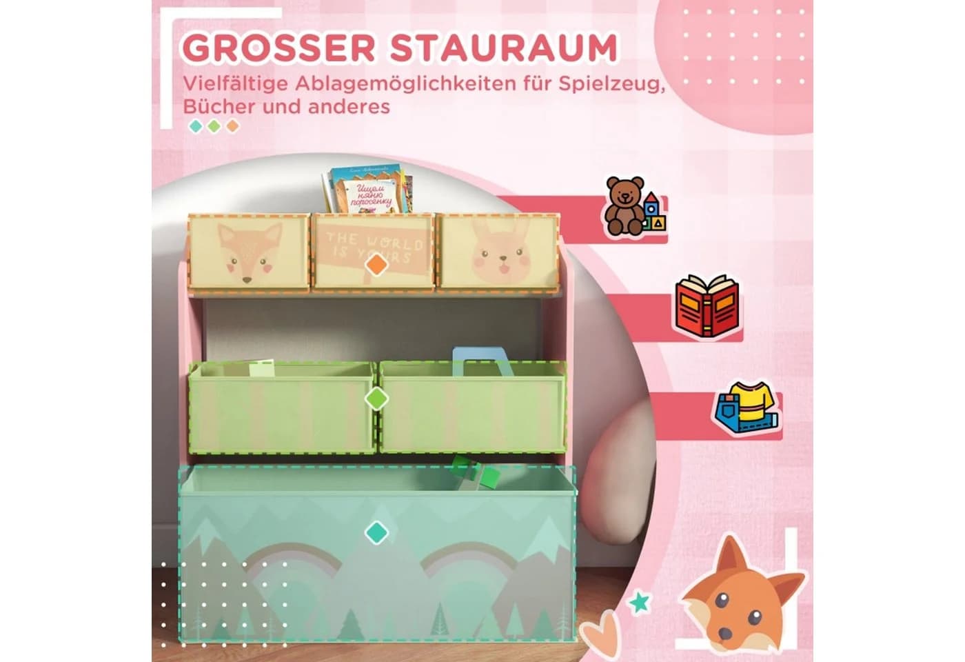 MC Star Kinderkleiderschrank mit 6 Stoffboxen Rosa