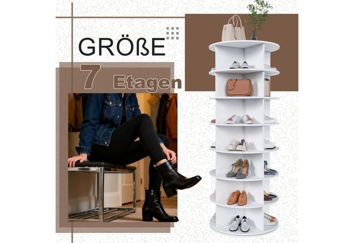 MC Star Schuhregal Drehbares mit 360° Drehfunktion, Freistehendes Schuhregal für 28 Paar Schuhe, Platzsparend, Weiß