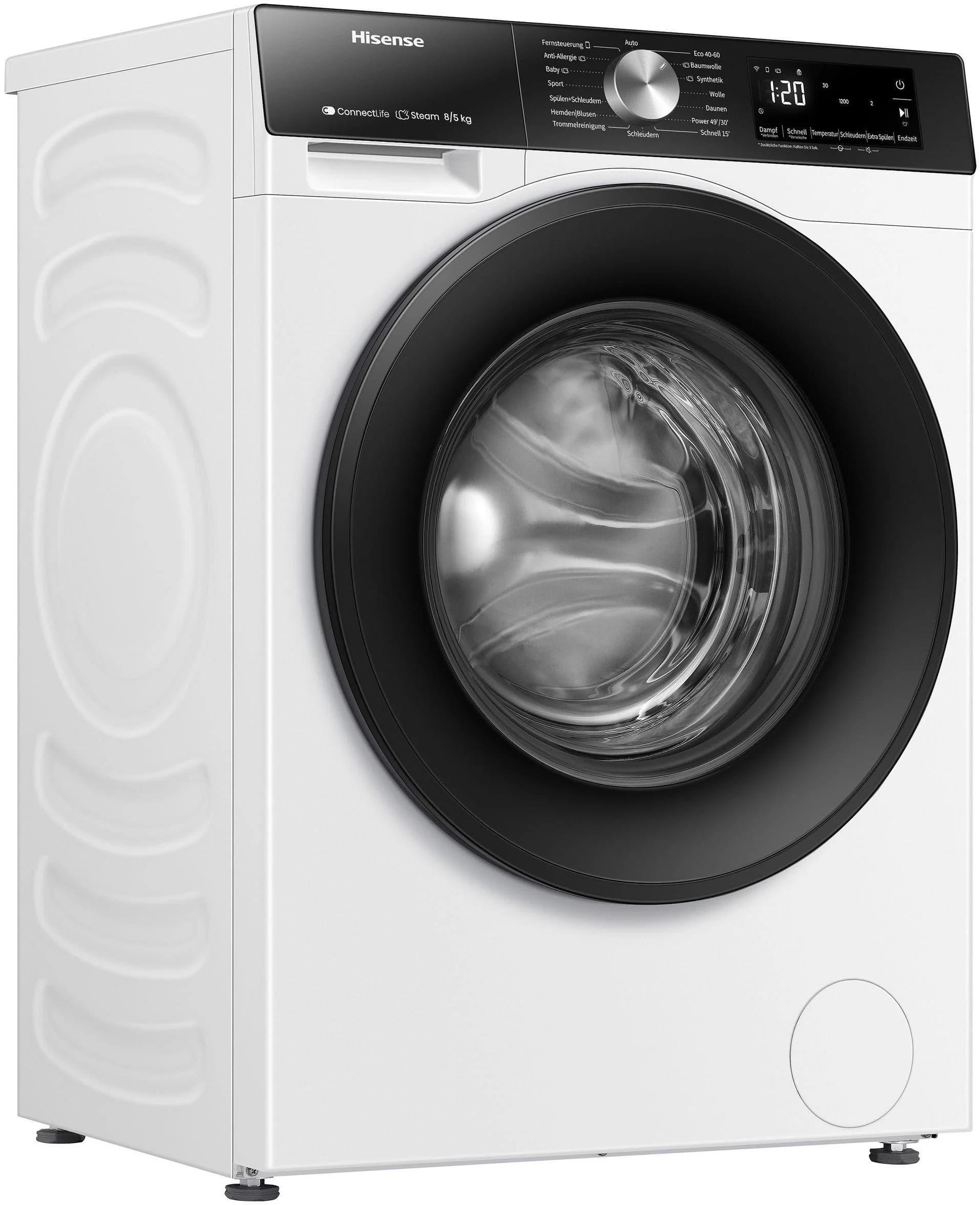 HISENSE Waschtrockner Weiß/Schwarz 8 kg Waschen 5 kg Trocknen