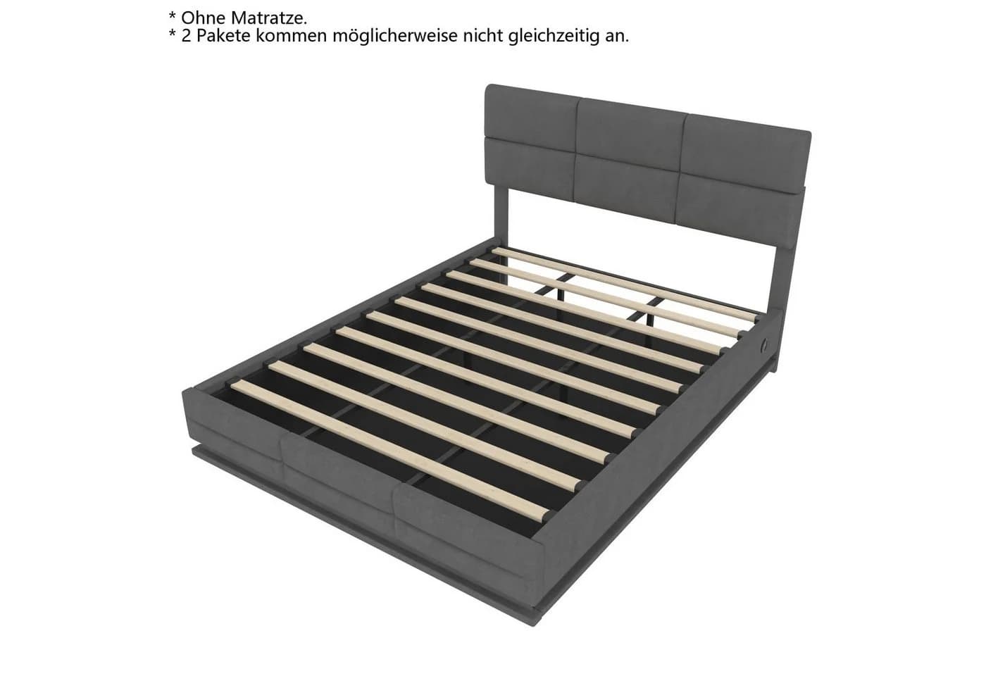 LVHOM Polsterbett Grau mit LED, USB und Bettkasten