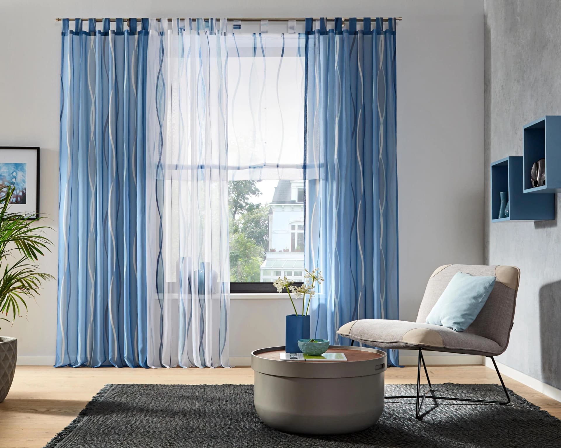 Gardine OTTO HOME Dimona Gr. 3, blau, 2er-Set, Voile, 140x225cm