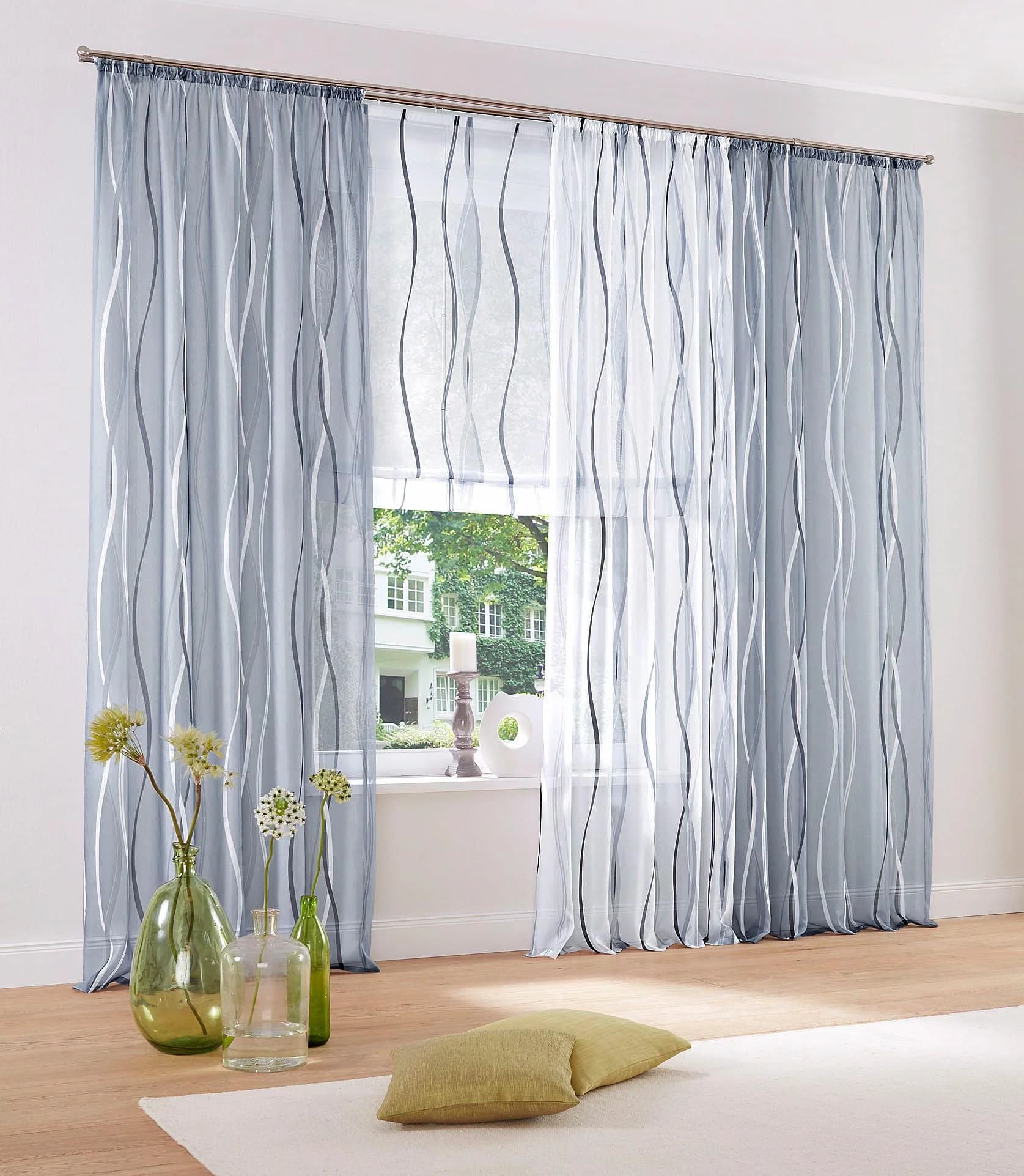 Gardine MY HOME Dimona 2er-Set Silbergrau Voile Polyester