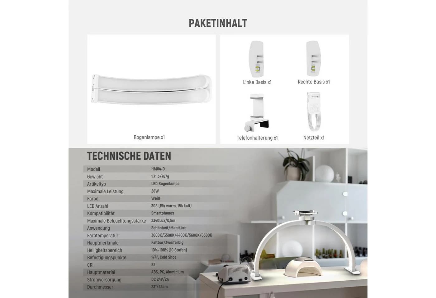Neewer LED Schreibtischlampe HM04-D Weiß 308 LEDs faltbar