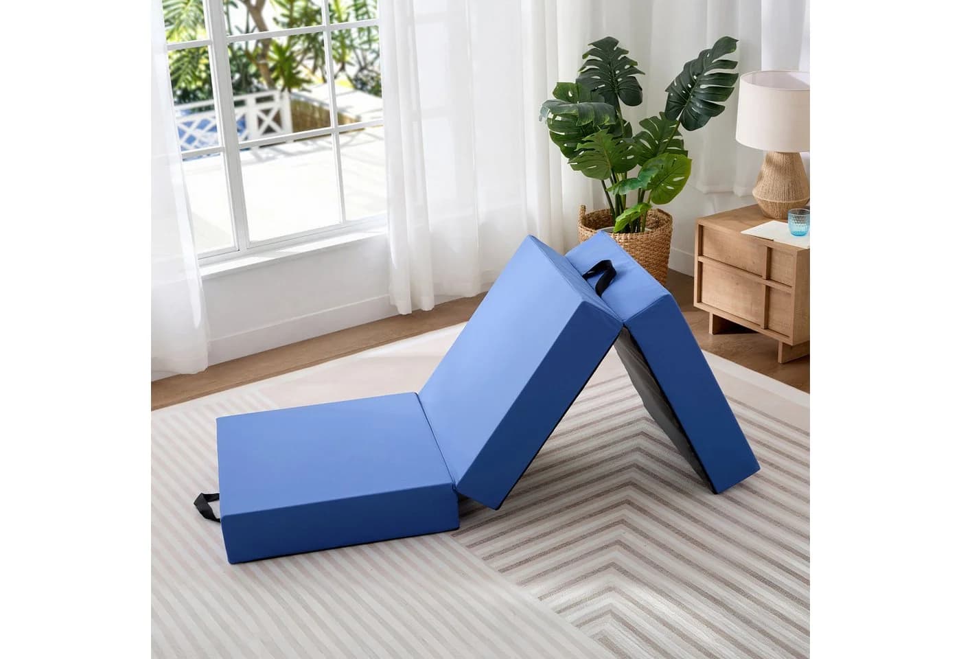 emerspring Klappmatratze 15 cm Bambus-Kohle-Memory-Schaum Faltmatratze Blau/Grau