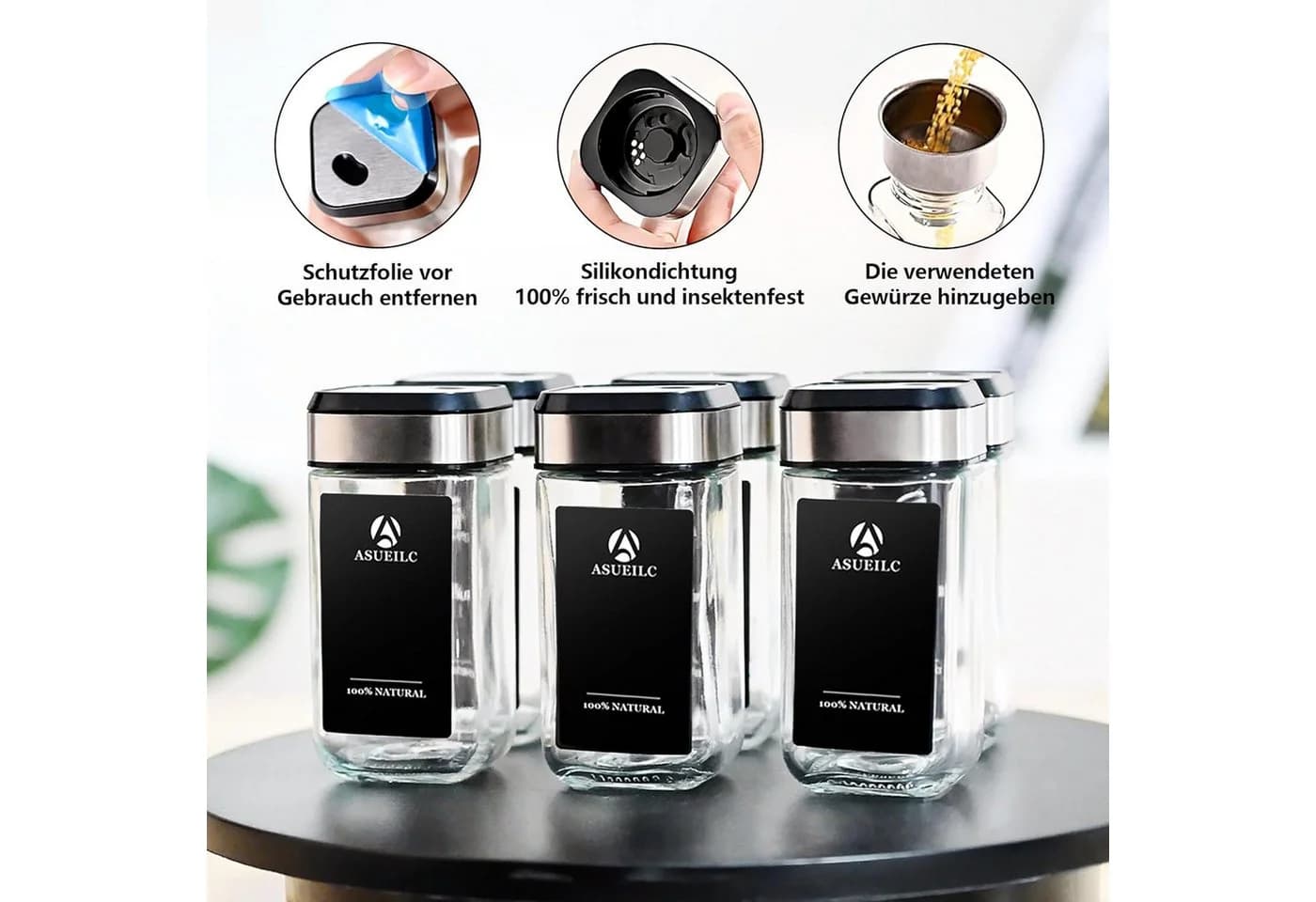 KingLux Gewürzglas-Set 35-tlg. mit 360° Rotation & Edelstahl