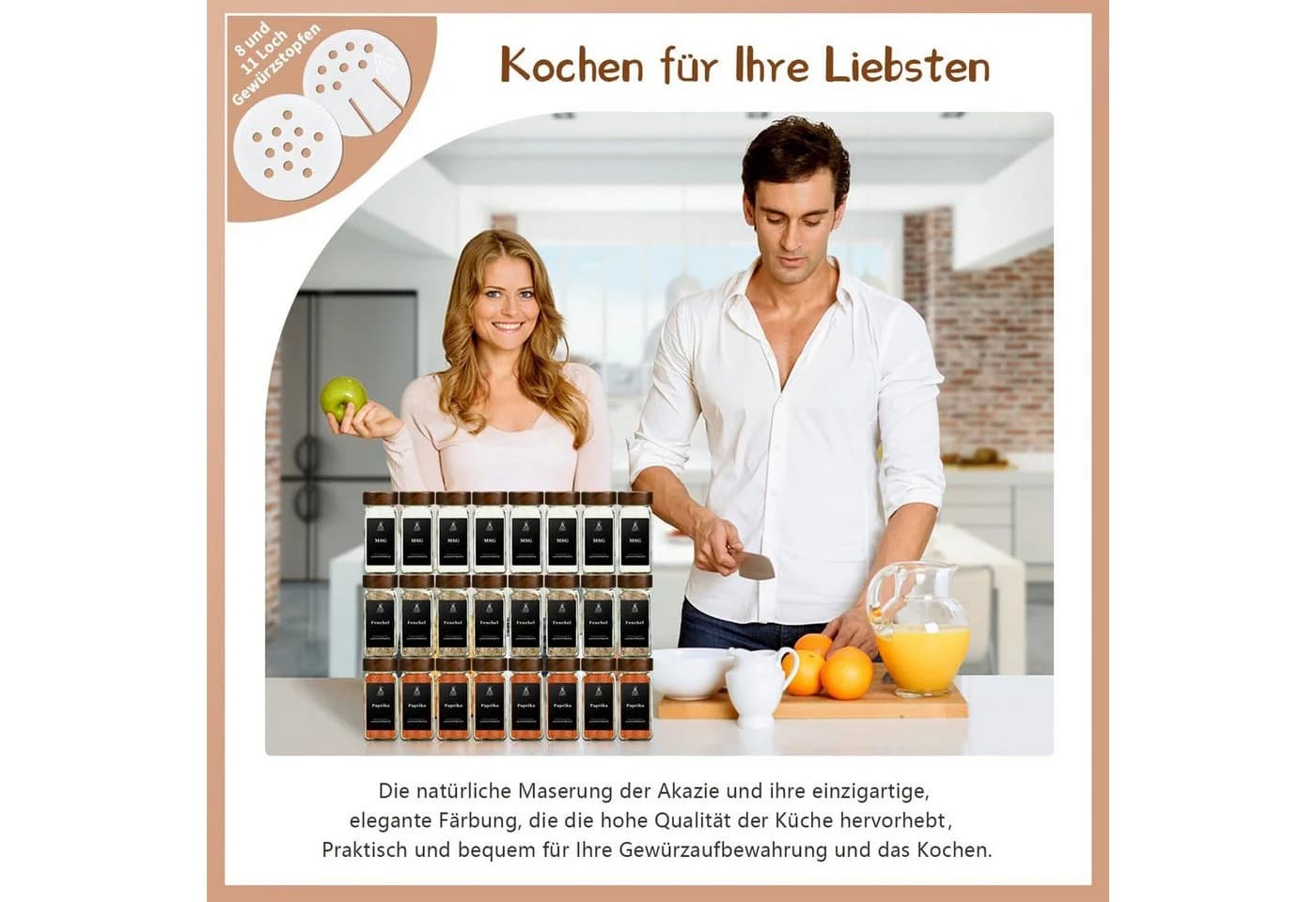 KingLux Gewürzgläser-Set 35-tlg. Borosilikatglas+Akazienholz