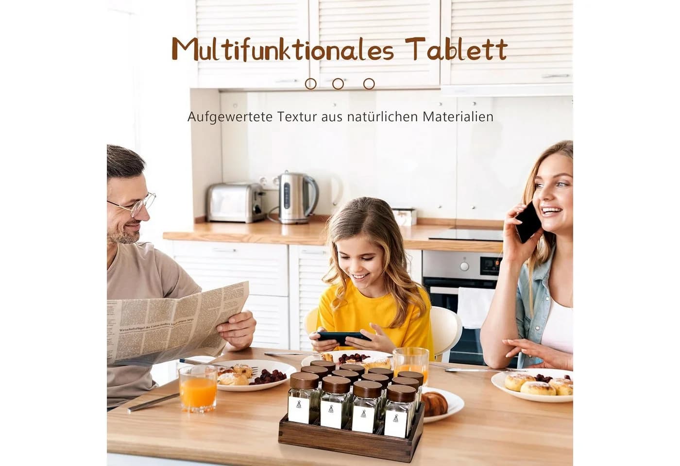 KingLux Gewürzständer Akazienholz mit 12 Gläsern
