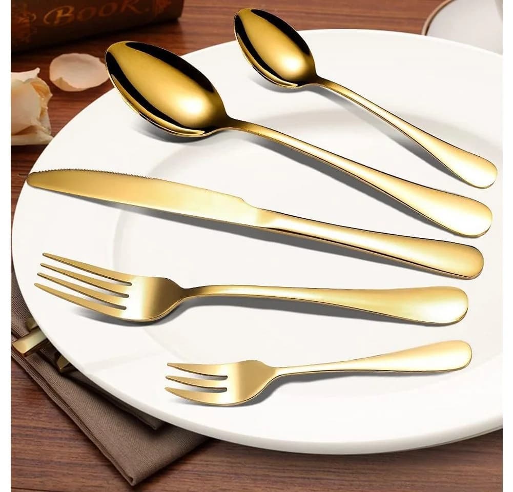 KingLux Besteck-Set 30tlg. Goldfarben Edelstahl Spülmaschinenfest
