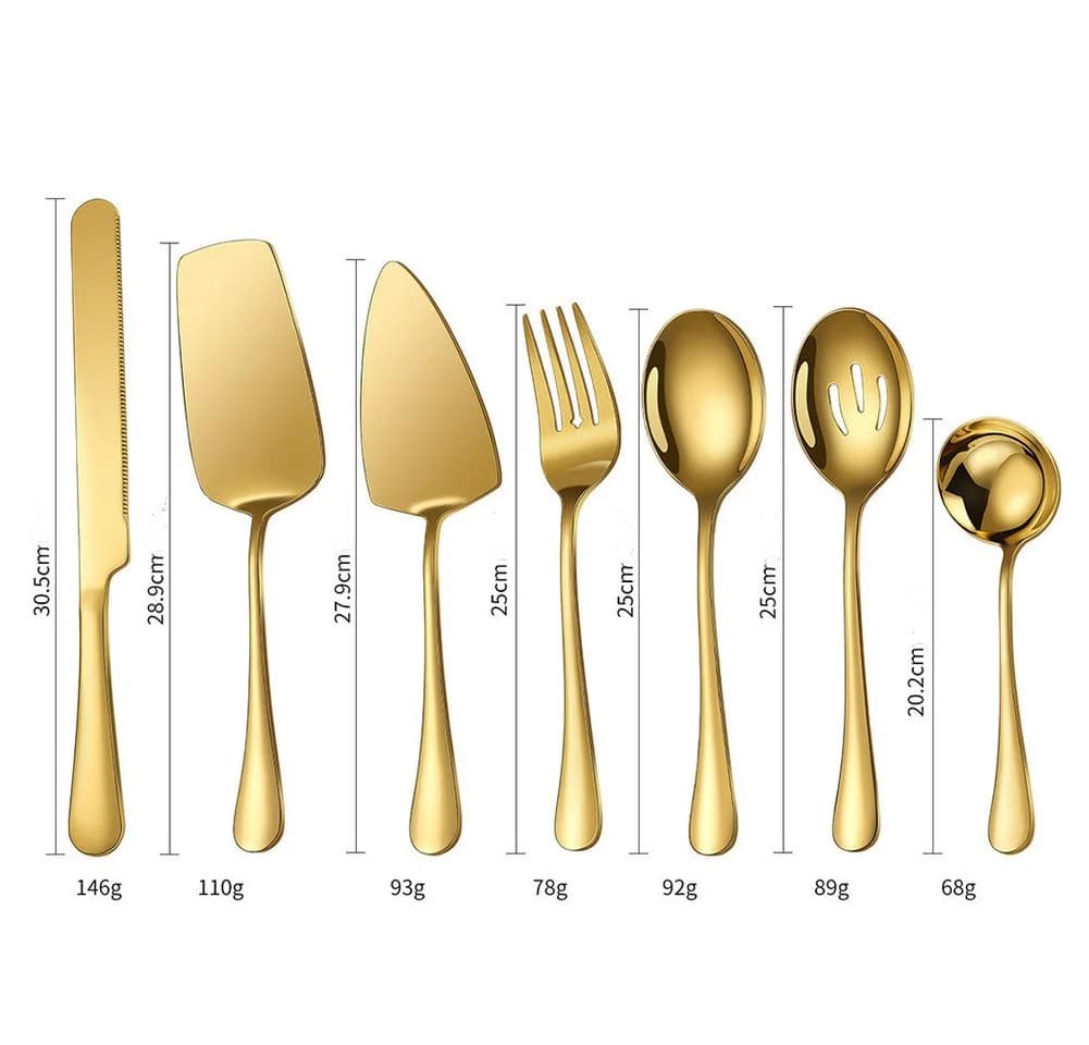 KingLux Kochbesteck-Set 7-tlg. Gold Rostfreier Edelstahl Servierbesteck