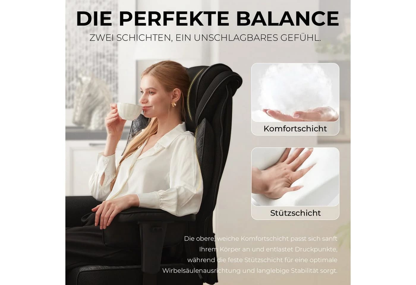 Dowinx Gaming-Stuhl XXL Bürostuhl mit Massage-Lendenkissen Schwarz