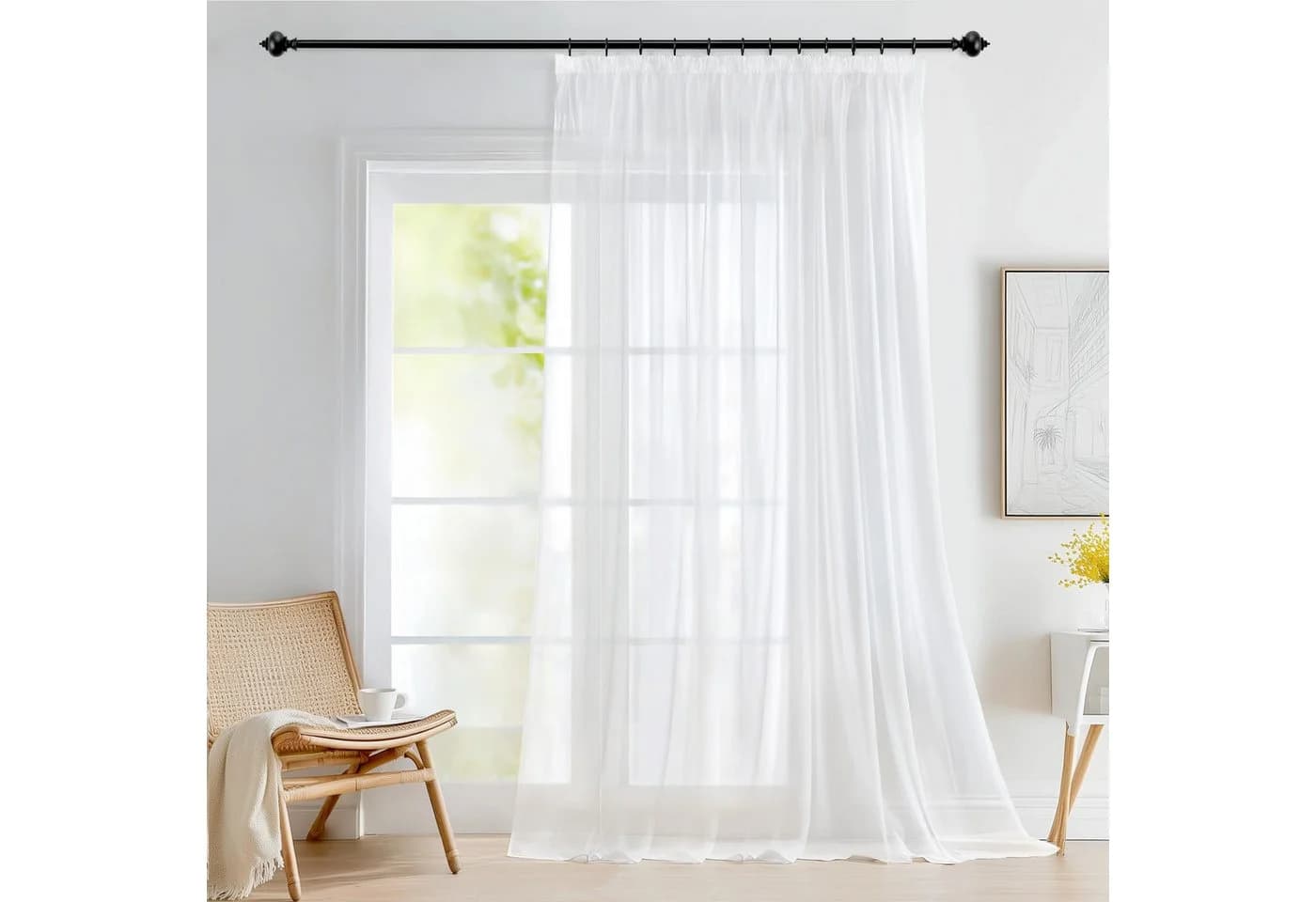Deconovo Gardinenschals mit Kräuselband Wohnzimmer 1er Set, Store