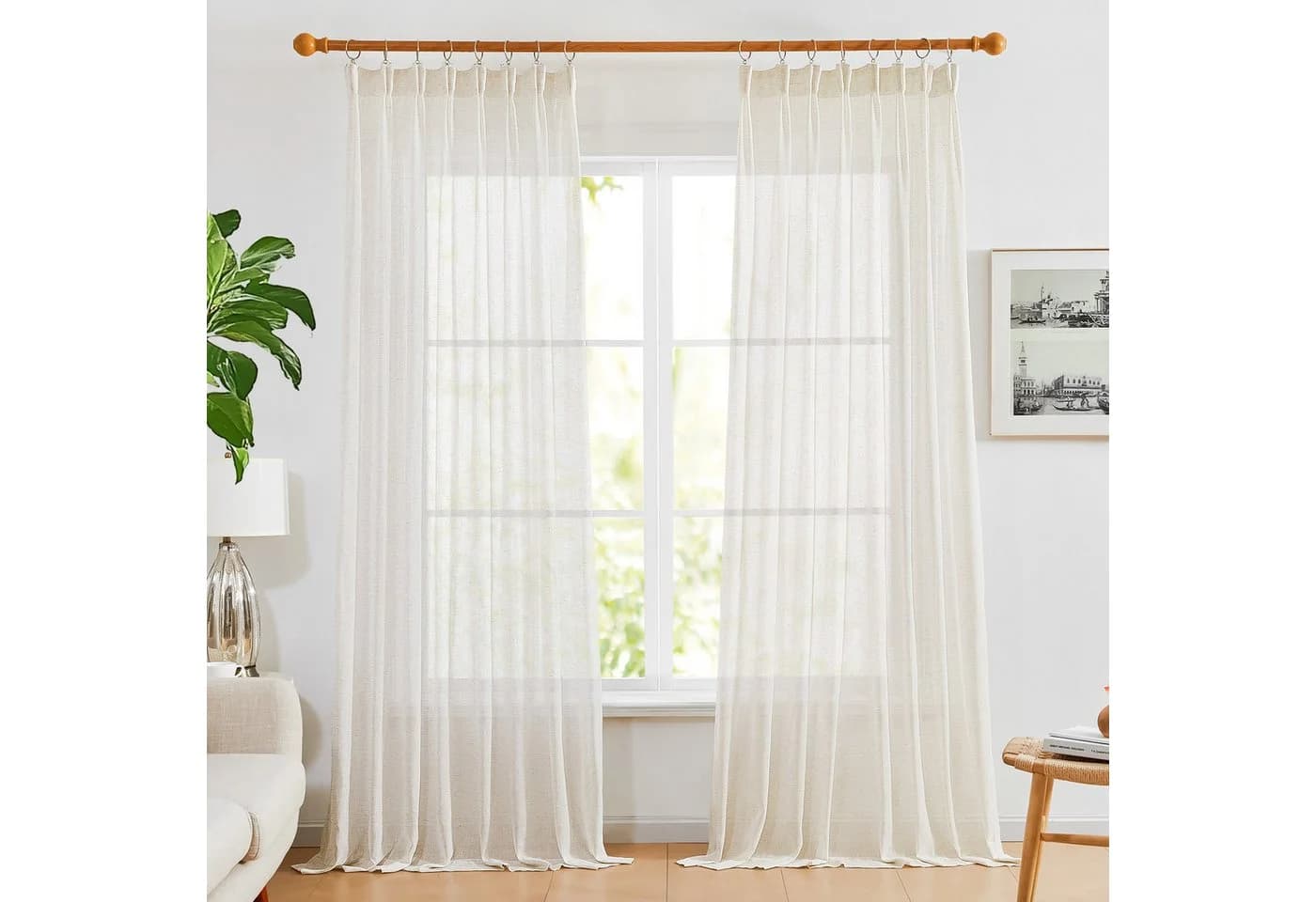 Deconovo Halbtransparente Gardinen mit Kräuselband Voile Vorhänge für Wohnzimmer, Lichtfilterung