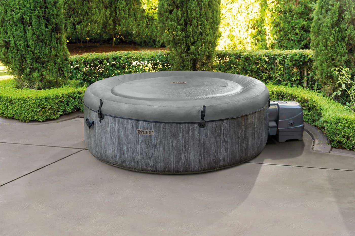 Whirlpool INTEX Greywood Deluxe Grau mit Holzmaserung 165 cm Durchmesser