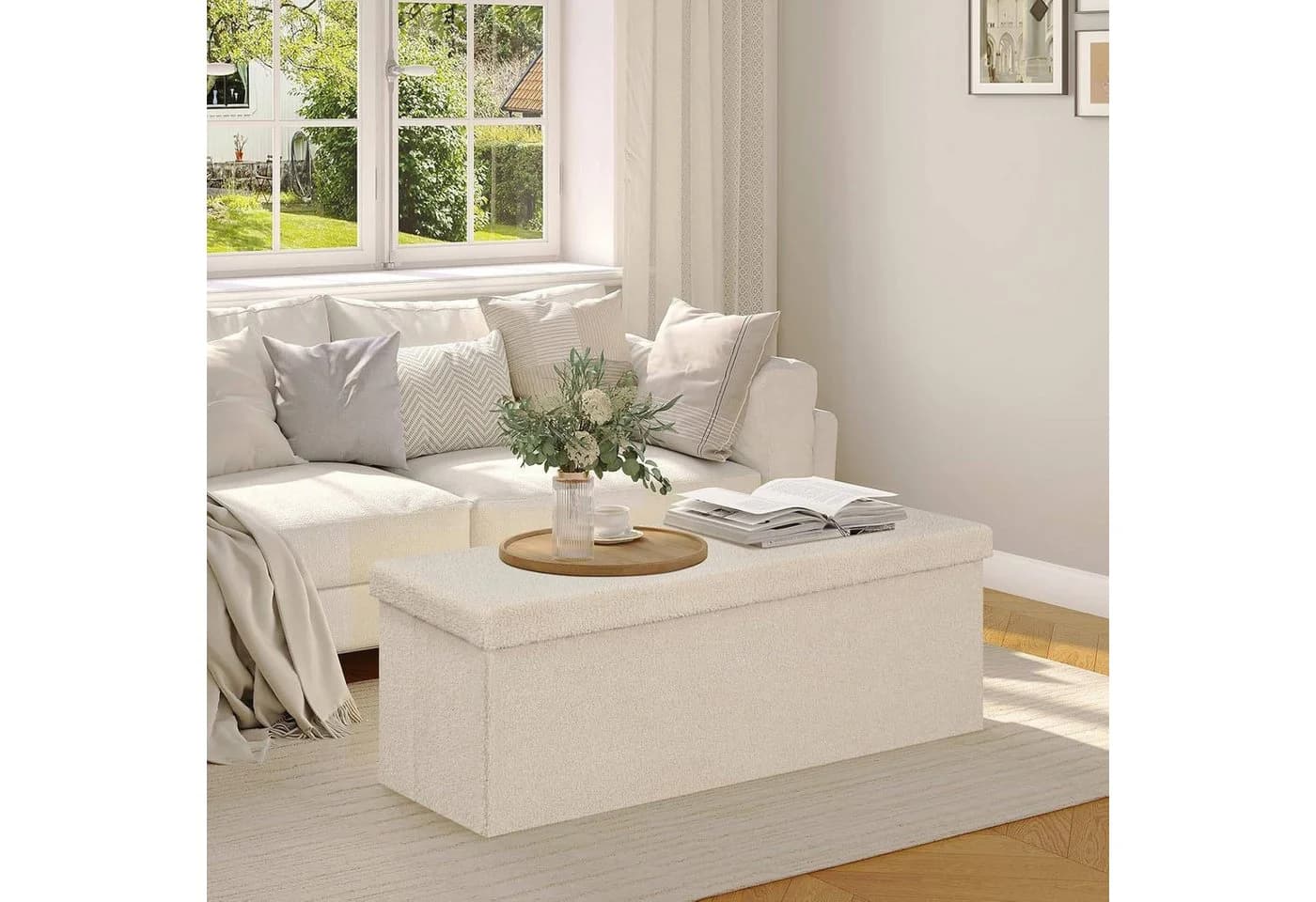 EUGAD Sitzbank mit Stauraum Weiß/Beige 200 kg belastbar