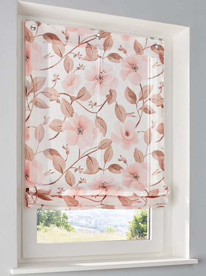 heine Raffrollo halbtransparent mit Blüten-Print und Ösen