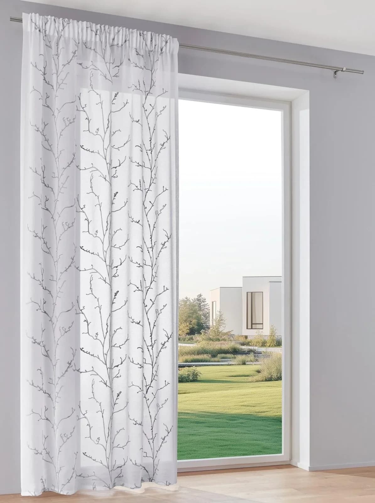 HEINE HOME Gardine weiß-grau Polyester mit Äste-Dessin