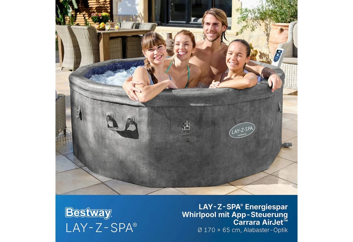 Bestway LAY-Z-SPA Carrara AirJet Whirlpool Grau App-Steuerung