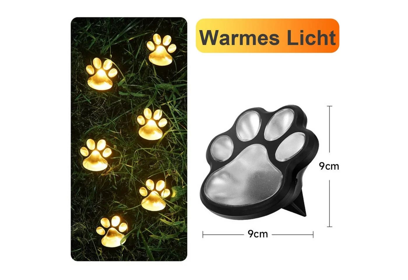 VIVIHEYDAY Solar Bodenleuchte Pfotenabdruck Schwarz LED