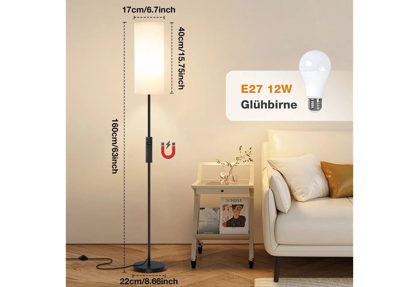 Lapalife LED Stehlampe Dimmbar Schwarz mit Fernbedienung
