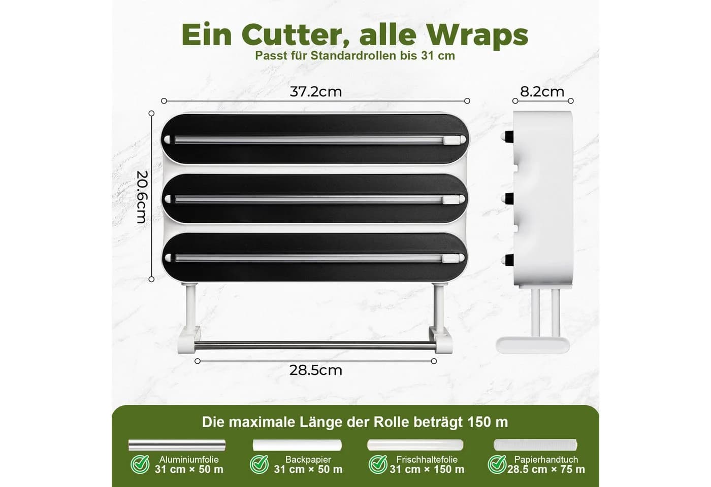 JOYOLEDER Küchenrollenhalter 4-in-1 Schwarz Magnetisch
