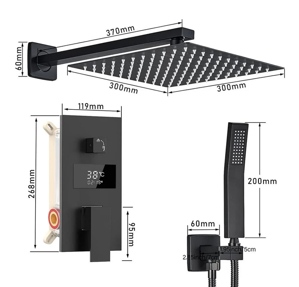 XIIW Duscharmatur Unterputz Duschsystem Schwarz mit LCD Display