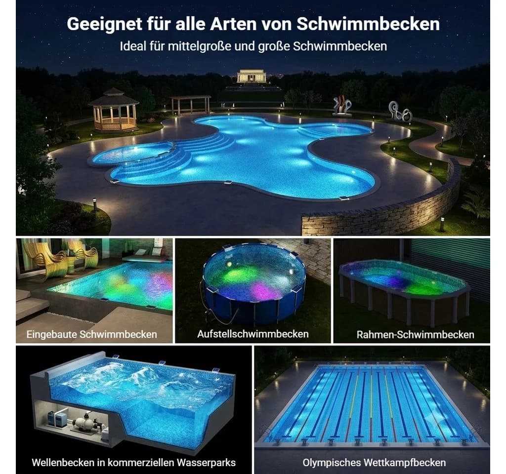 QUBEBU Solar LED Pool-Lampe RGB Unterwasserlicht mit Fernbedienung