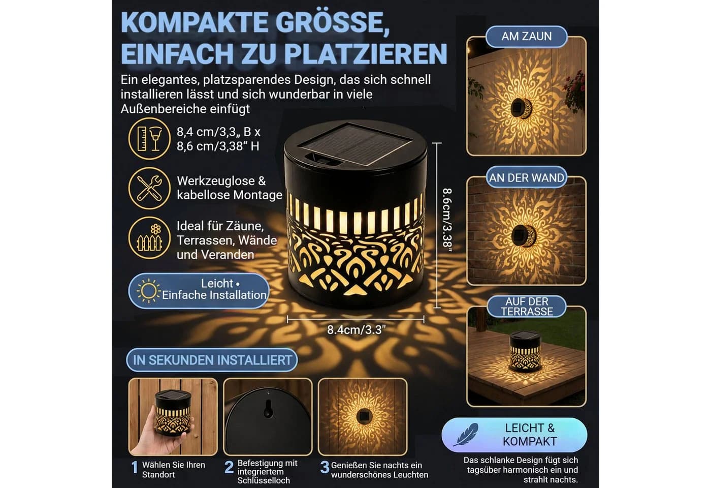 QUBEBU Solar-Wandleuchte Mandala Design Außen