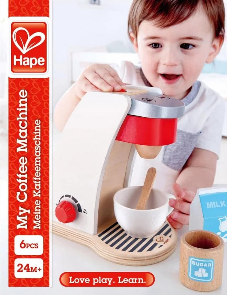 HAPE Kinder-Kaffeemaschine Meine Kaffeemaschine Holz Rot Braun Weiß